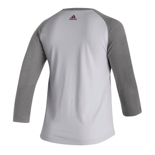 Adidas Women's Light Grey Baseball 3/4 Sleeve Tee - Maroon U