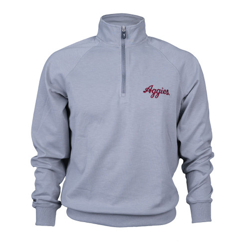 Fairway and Greene Texas A&M light grey quarter zip pullover featuring maroon Aggies script embroidered on the left chest.
