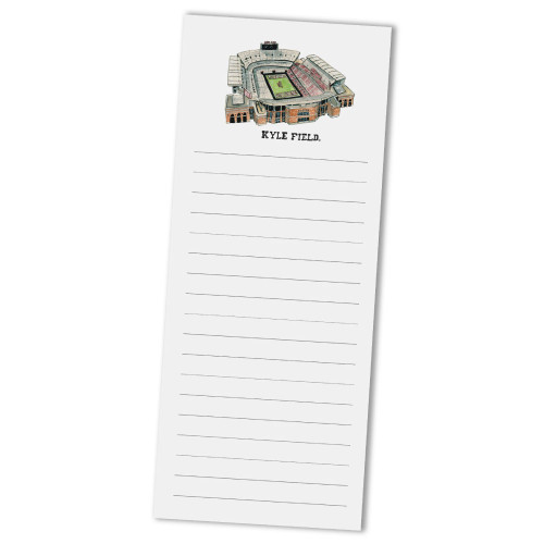 Valiant Gifts Texas A&M lined notepad featuring an illustrated Kyle Field graphic at the top with Texas A&M text and white tear off pages for Aggies stationery and desk decor.