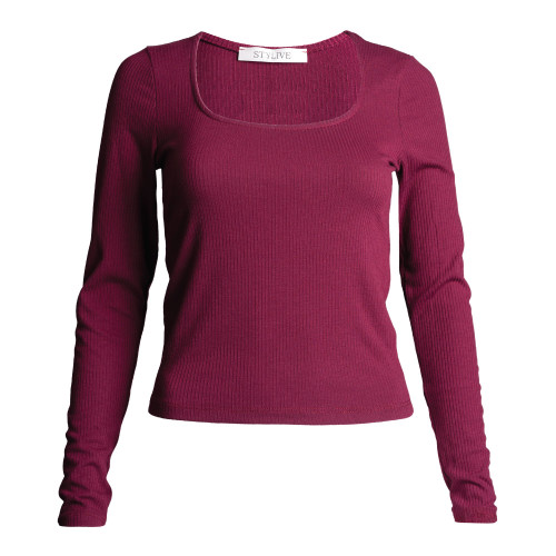 Hue Utopia Women's Long Sleeve V-Neck Super Soft Hi-Lo Hem Legging Tunic  Tee (Deep Burgundy, M) 