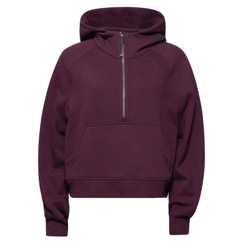 lululemon Scuba women’s cassis half zip hoodie with cropped fit, hood, and relaxed athletic design
