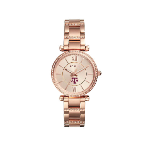 Fossil Texas A&M Aggies rose gold tone watch with Texas A&M logo dial