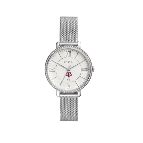 Fossil Texas A&M Aggies stainless steel mesh band watch with Texas A&M logo dial