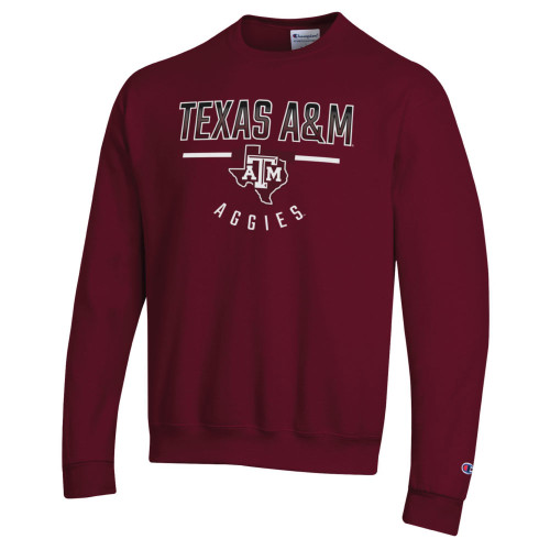 Champion Texas A&M Aggies maroon crewneck sweatshirt with Texas A&M Aggies graphic across the front