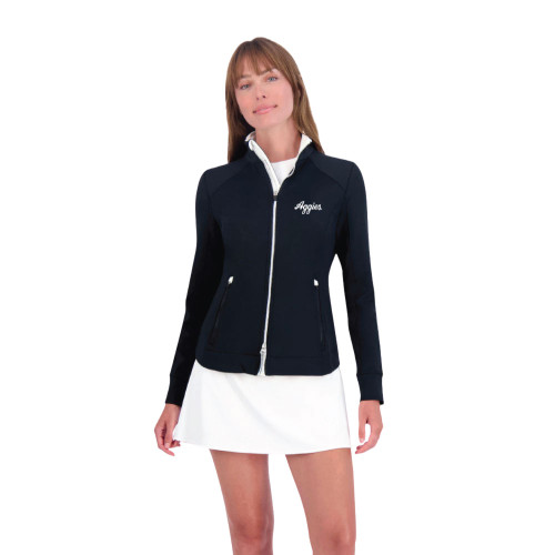 Zero Restriction Texas A&M Aggies women’s black full zip performance jacket with Aggies script on the chest