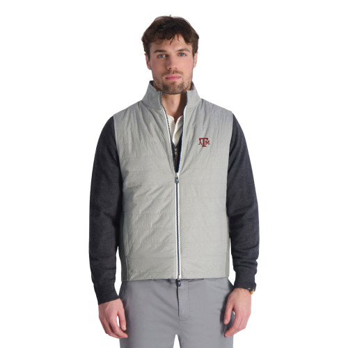 Fairway & Greene Texas A&M Aggies light gray full zip vest with Texas A&M logo on the chest
