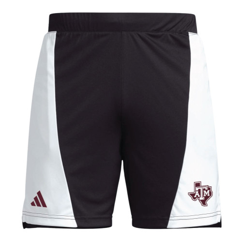 adidas Texas A&M Aggies black and white athletic shorts with Texas A&M logo on the leg