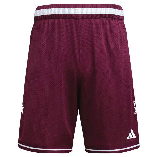 adidas Texas A&M Aggies maroon basketball shorts with white trim and adidas logo