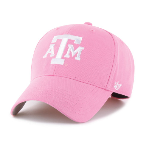 '47 Brand Texas A&M Aggies pink adjustable hat with white ATM logo embroidered on the front