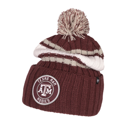 '47 Brand Texas A&M Aggies maroon knit beanie with pom and circular Texas A&M Aggies patch