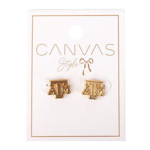 Canvas Style Texas A&M Aggies gold ATM logo stud earrings