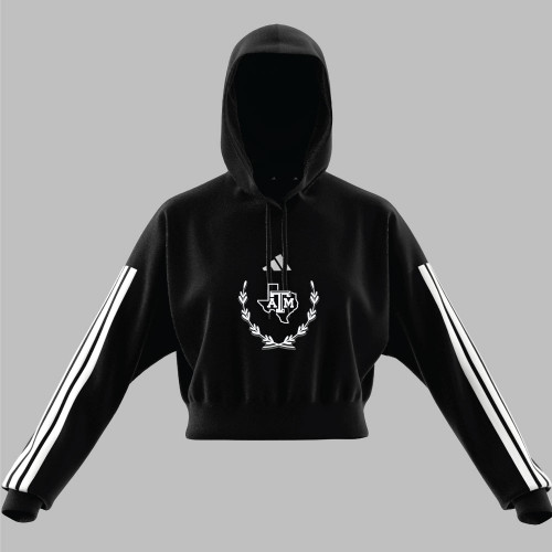 Adidas Women's Black Three Stripe Crop Hoodie - Maroon U