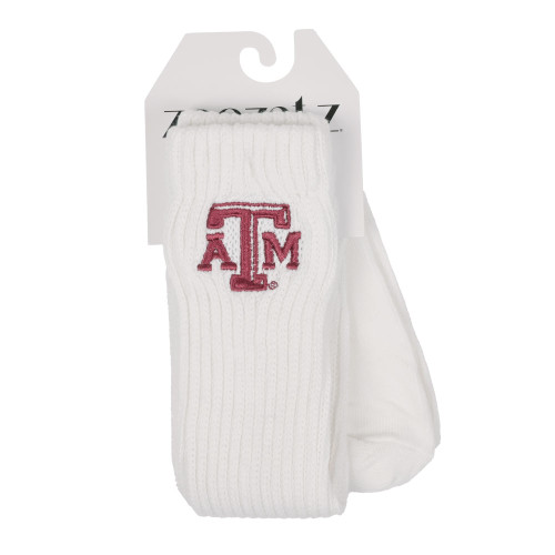 ZooZatz Texas A&M Aggies white slouchy socks featuring ribbed design with Texas A&M logo
