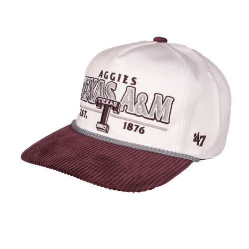 ’47 Brand Texas A&M Aggies white and maroon cap with embroidered Texas A&M logo and 1876 detail on front