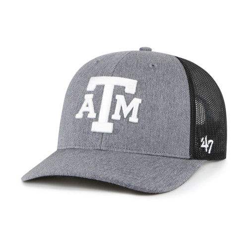 ’47 Brand Texas A&M Aggies grey front black mesh back cap with white ATM logo on front