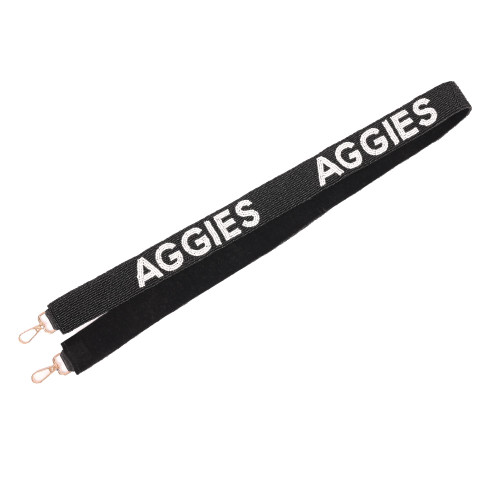 Capri Designs Texas A&M Aggies black strap with repeated Aggies text and clip attachments