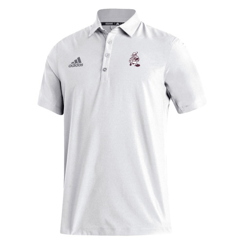 Adidas Texas A&M Aggies light grey polo shirt with ATM logo and adidas logo on chest