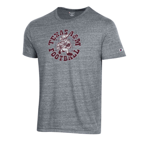 Champion gray Texas A&M Aggies football t shirt with Ol’ Sarge graphic and circular text design