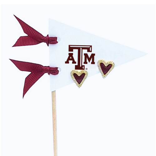 Color Shout Maroon Enamel Pennant Heart Earring Pair