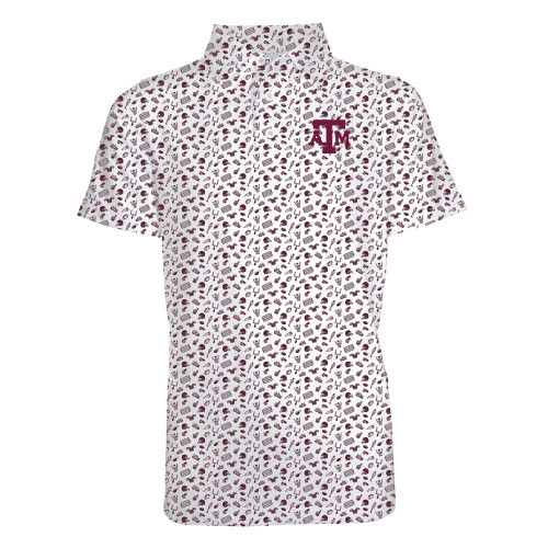 Garb Texas A&M Aggies youth white polo shirt with maroon patterned design and logo