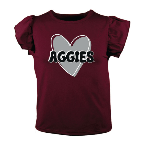 Garb Texas A&M Aggies youth maroon t shirt with heart graphic and Aggies text
