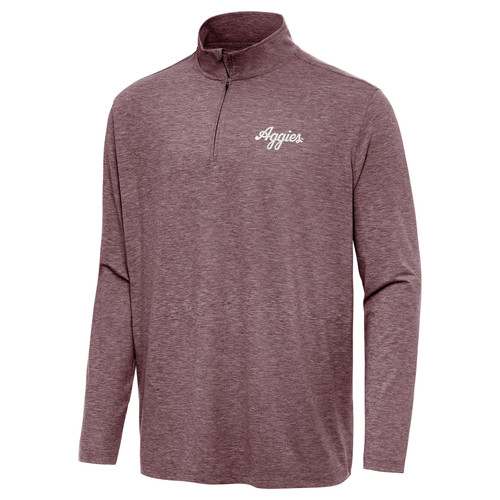 Antigua Texas A&M Aggies light maroon quarter zip pullover with script Aggies logo