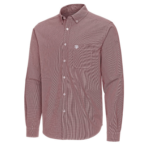 Antigua Men's Maroon & White Porter Microcheck Woven Long Sleeve Shirt
