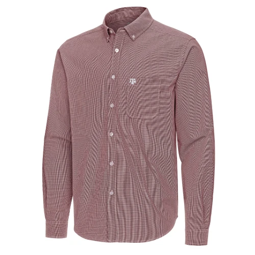 Antigua Texas A&M Aggies light maroon striped button down shirt with embroidered logo
