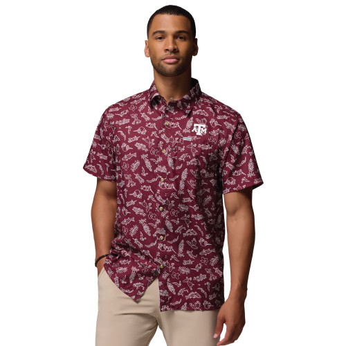 Columbia Men's Maroon Play Print Super Slack Tide Short Sleeve Shirt