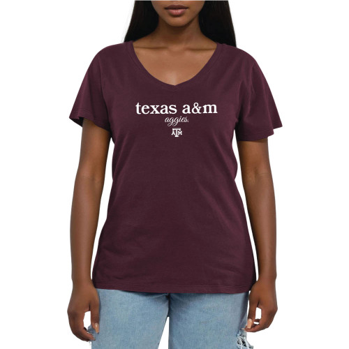 chicka-d Women's Maroon Laguna V-Neck Short Sleeve Tee