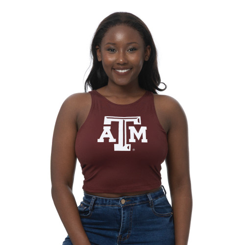 ZooZatz Texas A&M Aggies women’s maroon cropped tank top with ATM logo