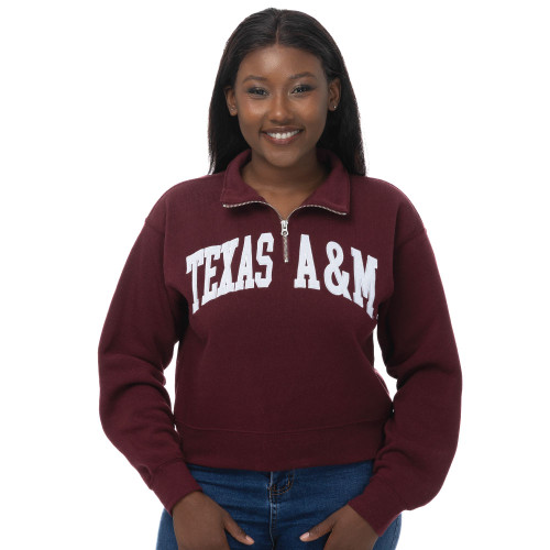 ZooZatz Women's Dark Maroon Cropped 1/4 Zip Sweatshirt