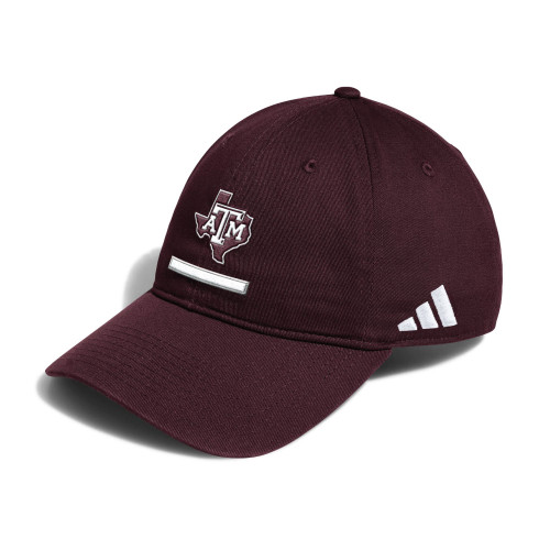 Adidas Texas A&M Aggies maroon adjustable cap with Texas A&M logo and stripe detail