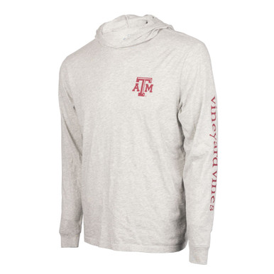 Vineyard Vines Gray Heather Hooded Long Sleeve Tee - Maroon U