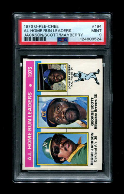 1976 AL Home Run Leaders O-Pee-Chee #194 Reggie Jackson/Scott/Mayberry PSA 9