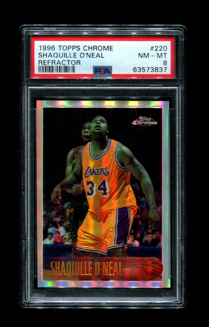 1996 Shaquille Oneal Topps Chrome #220 Refractor Lakers PSA 8