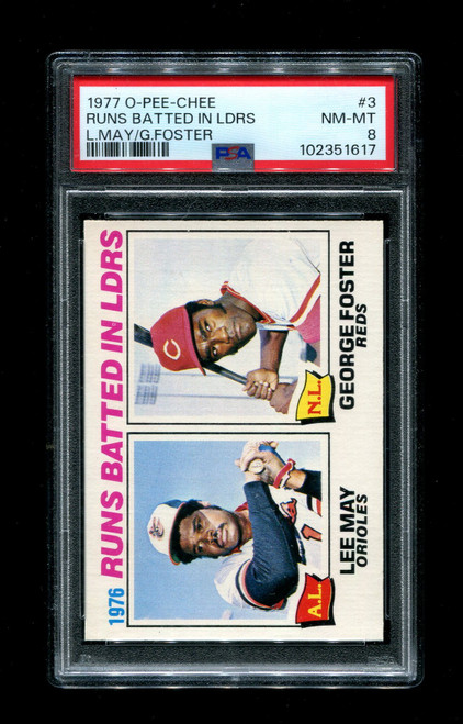 1977 RBI Leaders O-Pee-Chee #3 Lee May/George Foster PSA 8