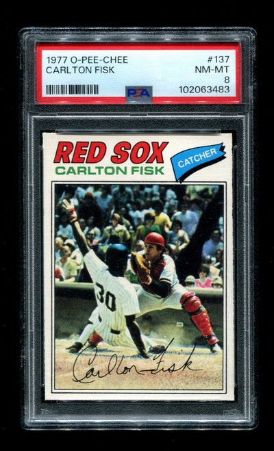 1977 Carlton Fisk O-Pee-Chee #137 Red Sox PSA 8