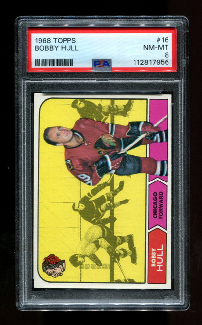 1968 Bobby Hull Topps #16 Black Hawks PSA 8