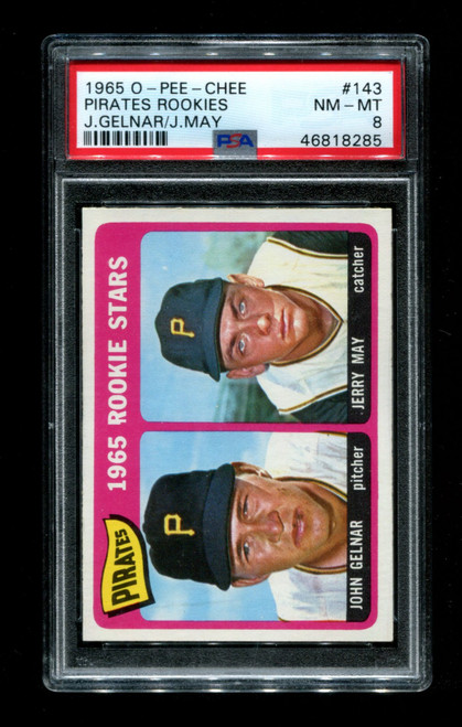 1965 Pirates Rookie Stars O-Pee-Chee #143 John Gelnar/ Jerry May PSA 8