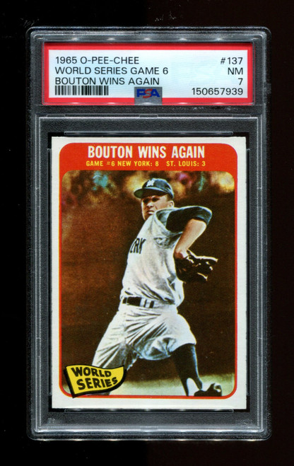 1965 World Series Game 6 O-Pee-Chee #137 Bouton Wins Again PSA 7