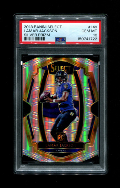 2018 Lamar Jackson Select #149 Rookie Silver Prizm PSA 10
