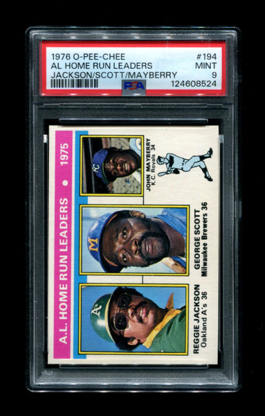1976 AL Home Run Leaders O-Pee-Chee #194 Reggie Jackson/Scott/Mayberry PSA 9