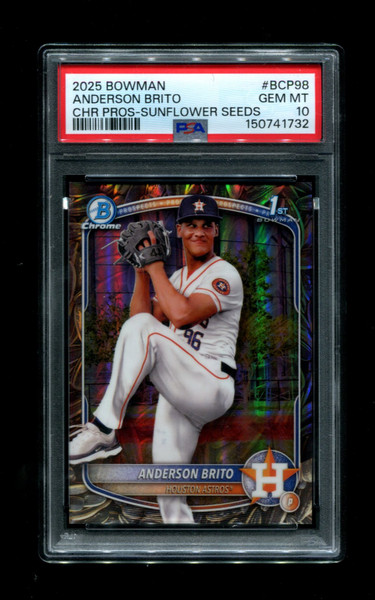 2025 Anderson Brito Bowman Chrome Prospect Sunflower Seeds PSA 10