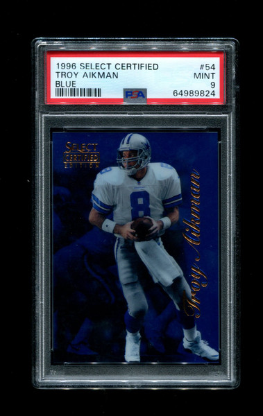 2996 Troy Aikman Select Certified #54 Blue Cowboys PSA 9