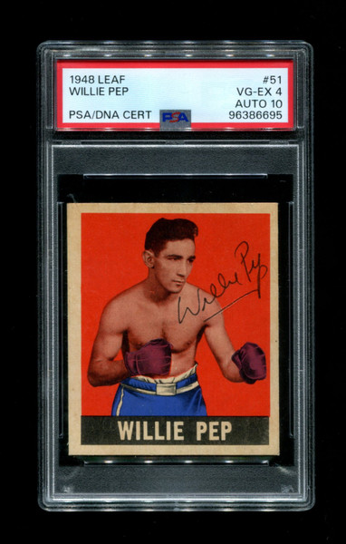 1948 Willie Pep Leaf #51 Boxing PSA 4 Auto 10