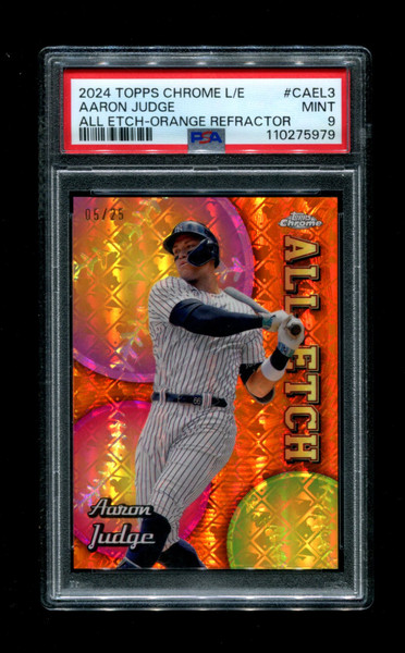 2024 Aaron Judge Topps Chrome Logo All Etch Orange /25 Refractor PSA 9