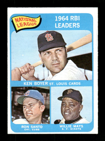 1965 NL RBI Leaders O-Pee-Chee #6 Willie Mays/Boyer/Santo *5085