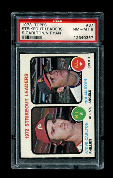 1973 Strikeout Leaders Topps #67 Nolan Ryan/Steve Carlton PSA 8