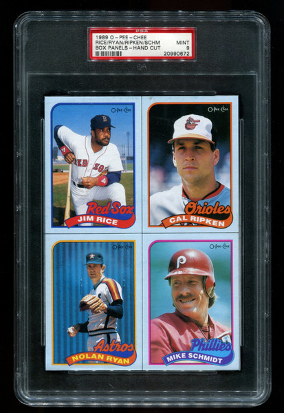 1989 Nolan Ryan, Jim Rice, Cal Ripken Mike Schmidt o-pee-chee Box Panels PSA 9